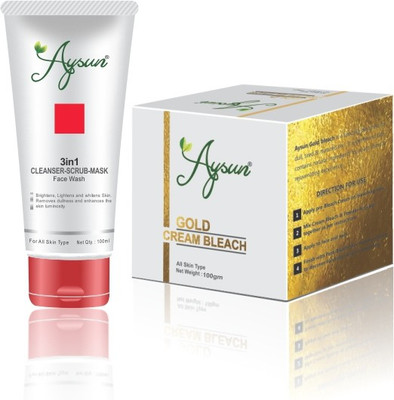 Aysun 3in1 Cleanser-Scrub-Mask Face Wash & Gold Cream Bleach Combo Pack of 2(2 Items in the set)