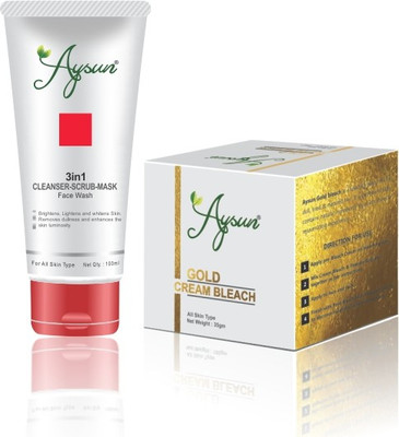 Aysun 3in1 Cleanser-Scrub-Mask Face Wash & Gold Cream Bleach(35gm) Combo Pack of 2(2 Items in the set)