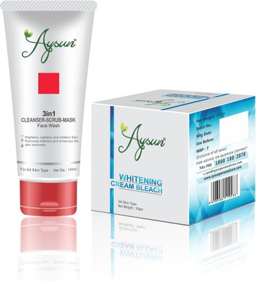 Aysun 3in1 Cleanser-Scrub-Mask Face Wash & Whitening Cream Bleach(35gm) Combo Pack of 2(2 Items in the set)