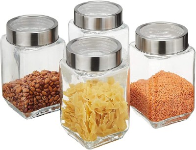 MOOZICO Glass Fridge Container  - 300 ml(Pack of 4, Clear, Silver)