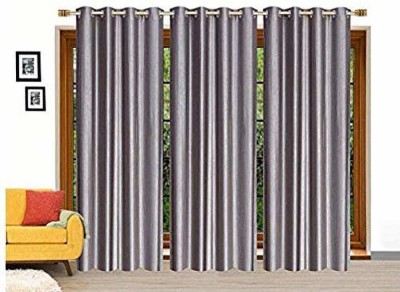 UNNAK 274.32 cm (9 ft) Polyester Semi Transparent Long Door Curtain (Pack Of 3)(Solid, Grey)