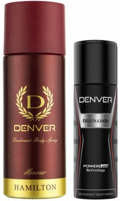 DENVER Honour 165 Ml & Black Code Nano 50 Ml Combo Deodorant Spray  -  For Men(165 ml, Pack of 2)