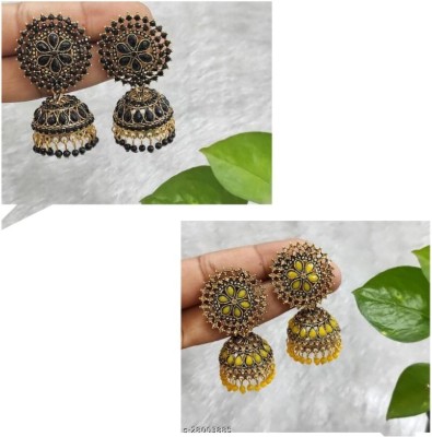 TANLOOMS Elite Beautiful Ani Combo Set Of 2 Pair Jhumkas Party Wear & Festival Wear earrings for Girls and Women.(Black & Yellow Color) Brass Jhumki Earring