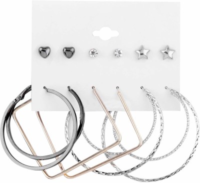 SILVER SHINE Silver Shine Stylish Fashion Earring Combo 3 Bali With 3 Studs Set For Women Girls Alloy Hoop Earring