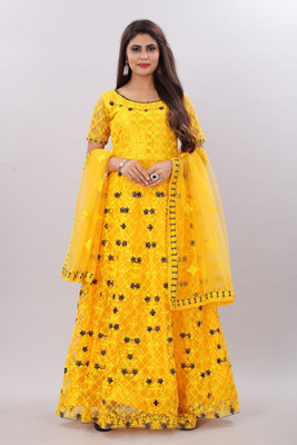 Saree Collection Flared/A-line Gown(Yellow)
