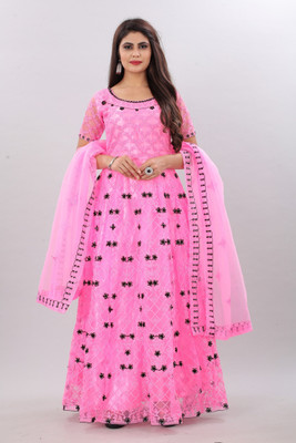 Saree Collection Flared/A-line Gown(Pink)