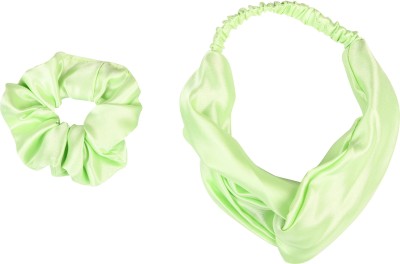 RHYNISH Satin Silk Cross Band, Scrunchies Combo (Pista Green) Rubber Band(Green)