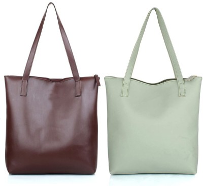 deepify Women Brown, Green Tote(Pack of: 2)