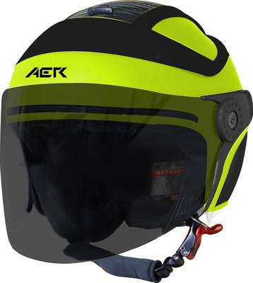 Steelbird AER Open Face Helmet, ISI Certified Helmet Motorbike Helmet(Glossy Fluo Neon with Smoke Visor)