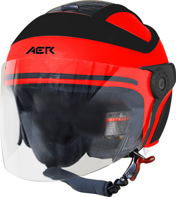 Steelbird AER Open Face Helmet, ISI Certified Helmet Motorbike Helmet(Glossy Fluo Red with Clear Visor)