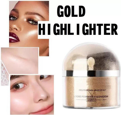 MYEONG Glitter Face Loose Powder Highlighter Makeup Shimmer Gold With Brush Brightening Makeup Set Highlighter(Gold)