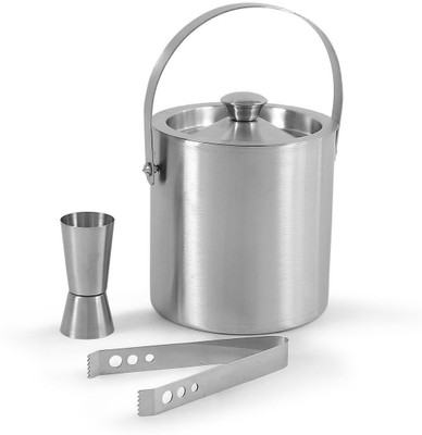 finality Double Walled Insulated 1.5 Ltr Ice Bucket with Lid,Ice Tong and peg Measure 3 - Piece Bar Set(Stainless Steel)