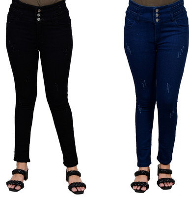Kundan Skinny Women Black, Dark Blue Jeans(Pack of 2)