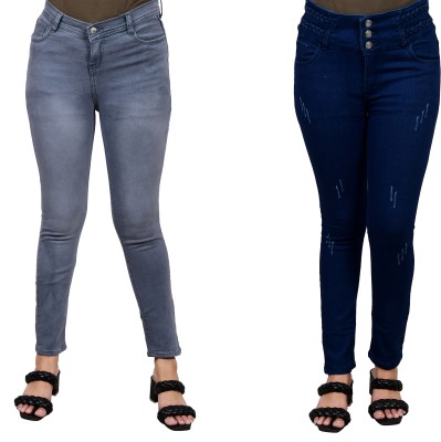 Kundan Skinny Women Grey, Dark Blue Jeans(Pack of 2)