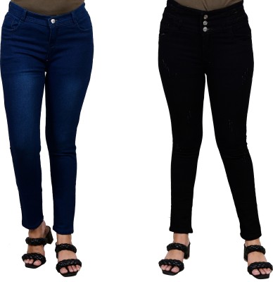 Kundan Skinny Women Dark Blue, Black Jeans(Pack of 2)