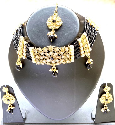 NIKYANKA Brass Gold-plated Black Jewellery Set(Pack of 1)