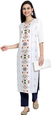 EthnicBasket Women Printed Straight Kurta(White)