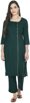 A N FASHION Women Solid A-line Kurta(Dark Green)