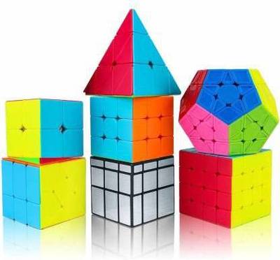 SUVARNA 2X2 3x3 4x4 5x5 and Pyraminx Pyramid Triangle, Megaminx, SIlver Mirror & Windmill cube set Puzzle Cubes Combo (B - Pack of 7 Cube) (7 Pieces)