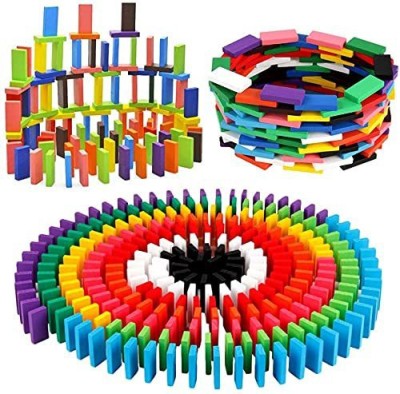 Akvanar Wooden Dominoes Blocks Set 100 Pcs Puzzle Game Building Block (Multi Color )(Multicolor)