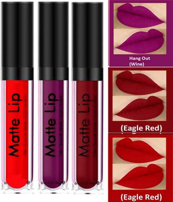 BLUSHIS Matte Liquid� Non Transfer Combo pack of 3(Red, Maroon, Purple, 24 ml)