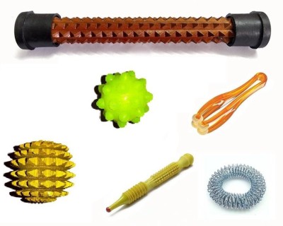 Geetastik GA-11128 Geetastik Accupressure wooden rod (rubber ends) massager/Finger roller/Wooden &rubber ball/ Finger rings Massager(Multicolor)