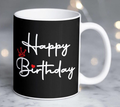 Haridra Exports Happy Birthday Printed Black and White Ceramic Coffee mug - Best Gift for Brother, Sister, Friend, Girfried, Mother - Happy Birthday Ceramic Coffee Mug(350 ml)