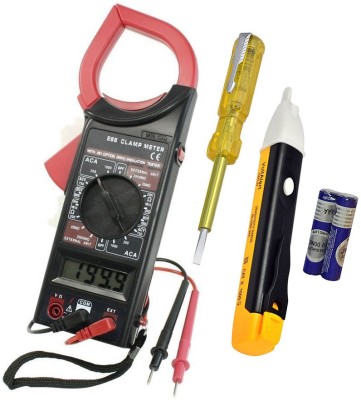 DUMDAAR Non Contact Voltage Tester Pen with Flashlight & Sound Analog Voltage Tester Analog Voltage Tester with AC/DC Digital Clamp Multimeter DT266 Electronic Volt AMP Resistance Tester Clamp Meter Data Hold AC 750V DC 1000V With Bag Digital Multimeter (Black 2000 Counts) and Line Tester Analog Vol