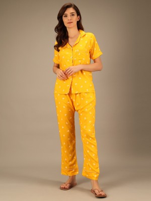 TANDUL Women Printed Yellow Shirt & Pyjama set
