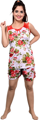 dxport Women Printed Red Top & Shorts Set