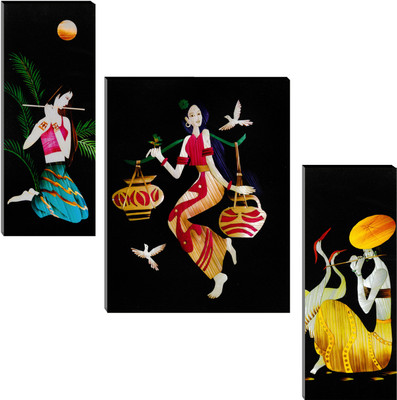 Indianara Indianara Figurative Modern MDF Art Digital Reprint 12 inch x 18 inch Painting(With Frame, Pack of 3)