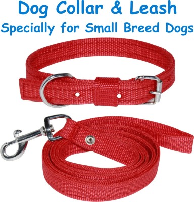 PEDIGONE Dog Belt Combo of Red Dog Collar with Dog Leash Specially for Small Breeds Dog Collar & Leash(Medium, Red)