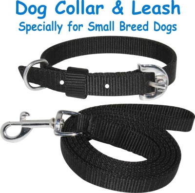 PEDIGONE Dog Belt Combo of Black Dog Collar with Dog Leash Specially for Small Breeds Dog Collar & Leash(Medium, Black)