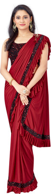 Nilkanthvarni Creation Self Design Bollywood Lycra Blend Saree(Red)