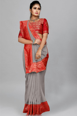 Be4Me.com Self Design Jamdani Art Silk, Cotton Silk Saree(Grey)