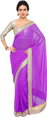 G JELLY FASHION TREE Solid/Plain Bollywood Georgette Saree(Purple)
