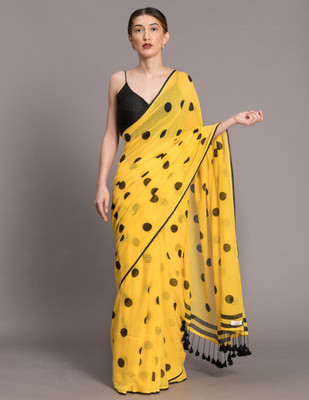 Suta Printed Daily Wear Pure Cotton Saree(Yellow)