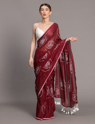 Suta Printed Daily Wear Pure Cotton Saree(Maroon)