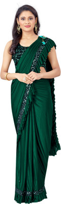 Aarya creation Embellished Bollywood Pure Silk Saree(Green)
