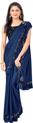 Nilkanthvarni Creation Self Design Bollywood Lycra Blend Saree(Dark Blue)
