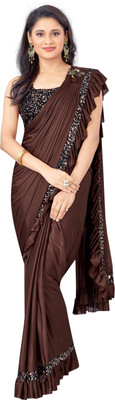 Nilkanthvarni Creation Self Design Bollywood Lycra Blend Saree(Brown)
