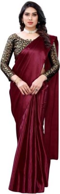 RHEY Solid/Plain Banarasi Satin Saree(Maroon)