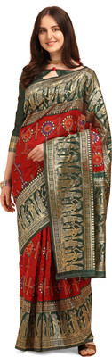 Arriva Fab Embroidered Banarasi Jacquard Saree(Red)