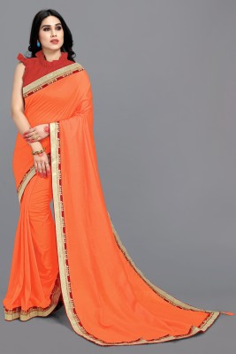 MIRCHI FASHION Embellished, Solid/Plain Bollywood Silk Blend, Art Silk Saree(Red, Orange)