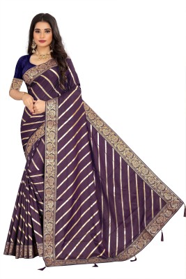 ARUXA FASHION Striped Banarasi Pure Silk Saree(Purple)