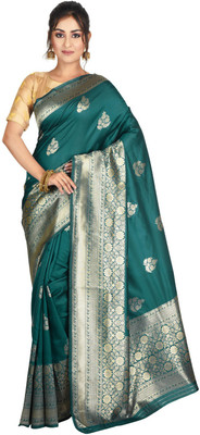 Avik Creations Self Design, Paisley, Embroidered, Embellished, Woven, Dyed Banarasi Silk Blend, Art Silk Saree(Green, Gold)