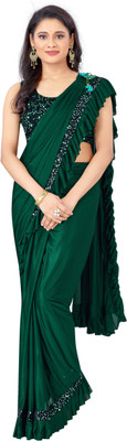 TVISHAFASHION Embellished, Solid/Plain Bollywood Lycra Blend Saree(Green)