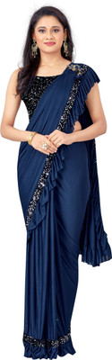 BRAHMANI TEXTILE Self Design Bollywood Nylon, Lycra Blend Saree(Blue)