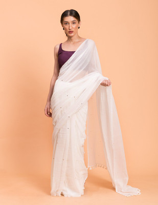 Suta Embroidered Bollywood Pure Cotton Saree(White)