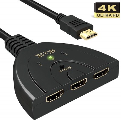 Twixxle XXI®-122-ED-4K HDMI Switch 3x1 Switch Splitter with Pigtail Cable Media Streaming Device(Brown)